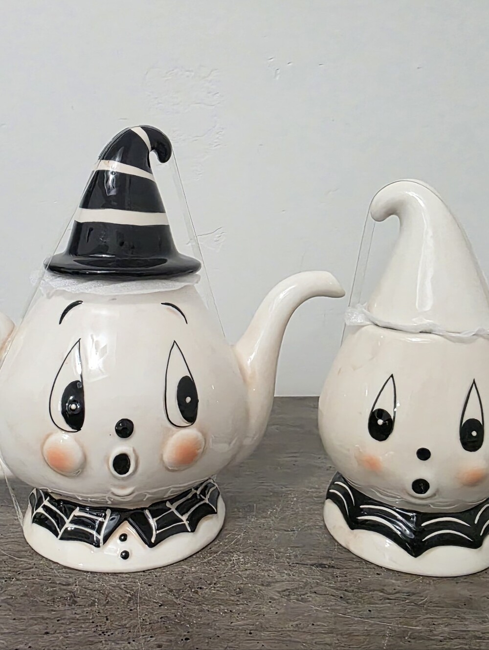 Johanna Parker Gus the Ghost Witch Spiderweb Teapot & Candy Jar New